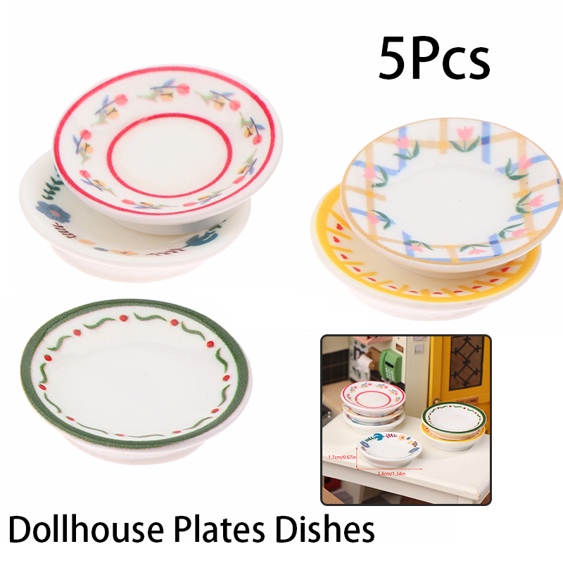 Kitchen Gadgets Wholesale - 5 個 1/12 ドールハウスミニプレート食器モデルドールハウスシミュレーションキッチン装飾ドールハウスアクセサリーごっこ遊びおもちゃ