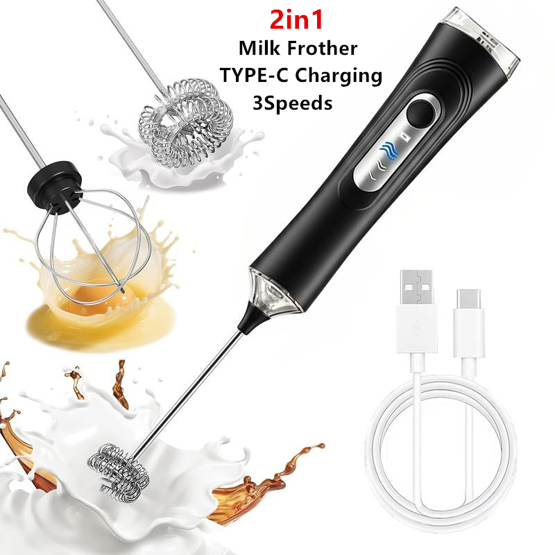 Kitchen Gadgets Design - 電動ミルク泡立て器 + エッグビーター ワイヤレス Type-C 充電
