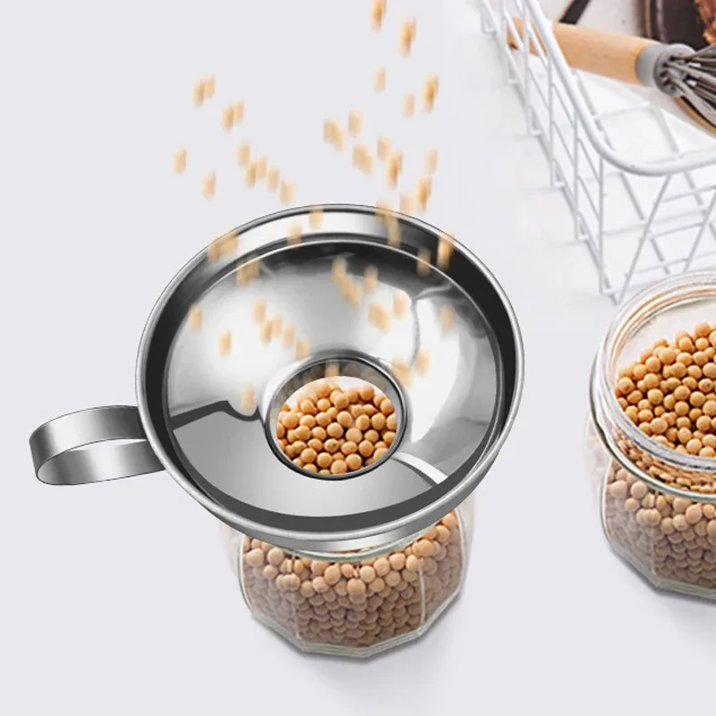 Kitchen Gadgets Design - 1PC 実用的な 2 サイズステンレス鋼広口缶詰漏斗サラダドレッシング液体漏斗ホッパーフィルターキッチンツールガジェット