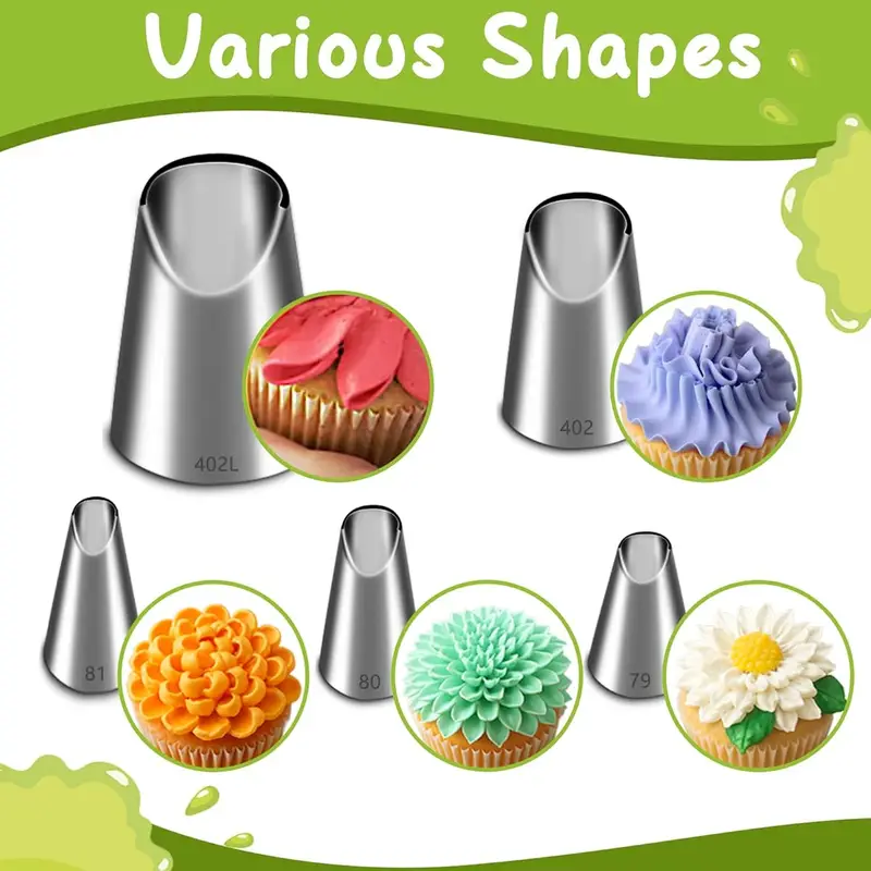 Kitchen Gadgets Oxo - 5個入りステンレス製パイピングノズルセット、菊型アイシングノズル、キッチンアクセサリー、製菓道具、DIYケーキデコレーション用