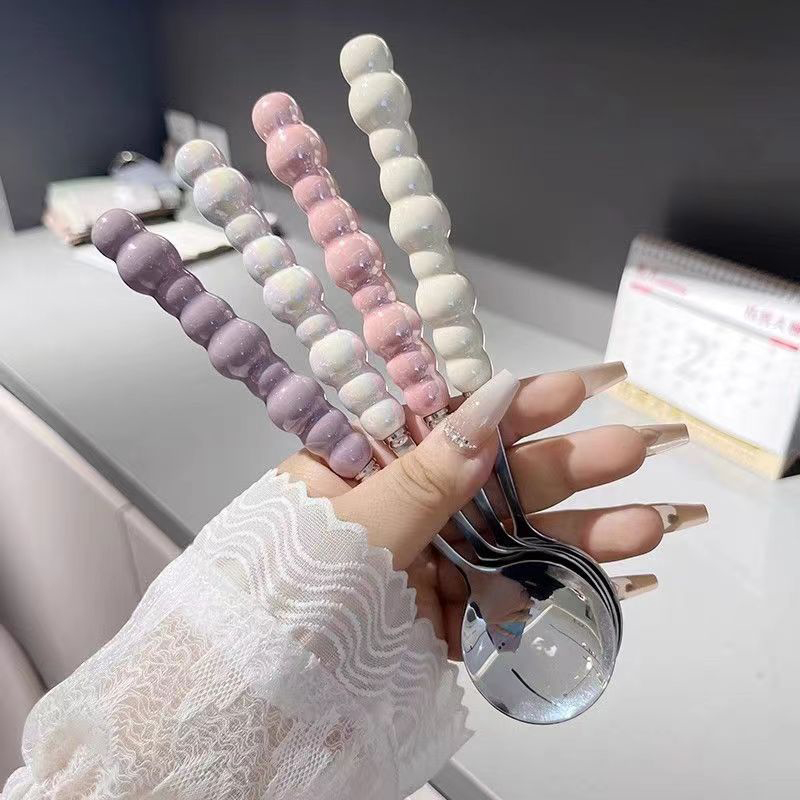 Kitchen Gadgets Everyone Needs - 真珠のハンドルが付いたステンレス鋼の攪拌スプーン、カトラリーガジェット、アイスクリーム、ケーキ、デザート、バー、キッチンアクセサリー、パーティー