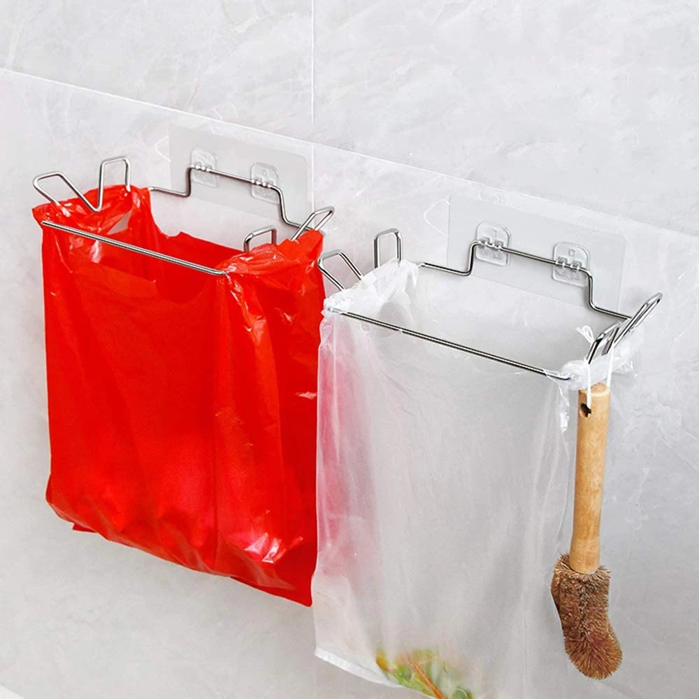 Kitchen Gadgets Wallpaper - 2 個のキッチン用ゴミ箱ラックステンレス鋼吊り下げゴミ袋ホルダーキャビネットゴミ袋収納ホルダーキッチンガジェット