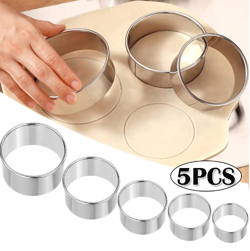 Kitchen Gadgets Design - 5 個ラウンドステンレス鋼ビスケット型餃子の皮切断型 DIY ビスケットペストリーケーキベーキングツールキッチンベーキングガジェット
