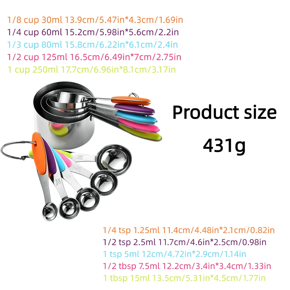 5/10 個ステンレス鋼計量カップとスプーンセットキッチンア - Kitchen Gadgets List のレビューと価格