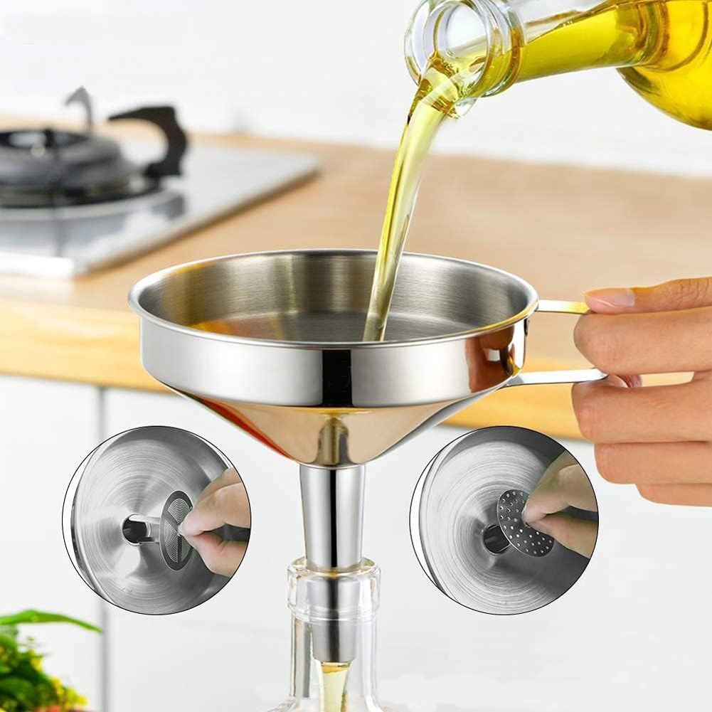1Pc ステンレス鋼食用油漏斗広口キッチンアクセサリーバービ - Kitchen Gadgets Design のレビューと価格