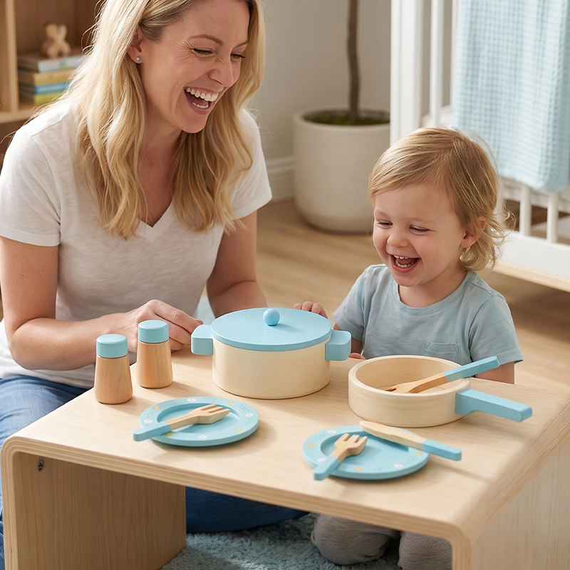 子供用木製キッチンプレイセット、鍋、フライパン、調理器具、食 - Kitchen Gadgets For Kids のレビューと価格