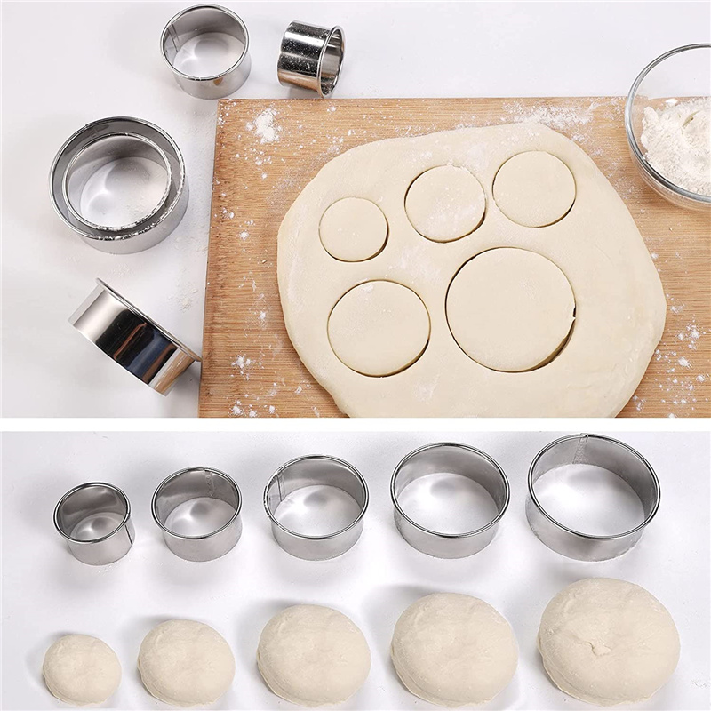 5 個ラウンドステンレス鋼ビスケット型餃子の皮切断型 DIY - Kitchen Gadgets Design のレビューと価格